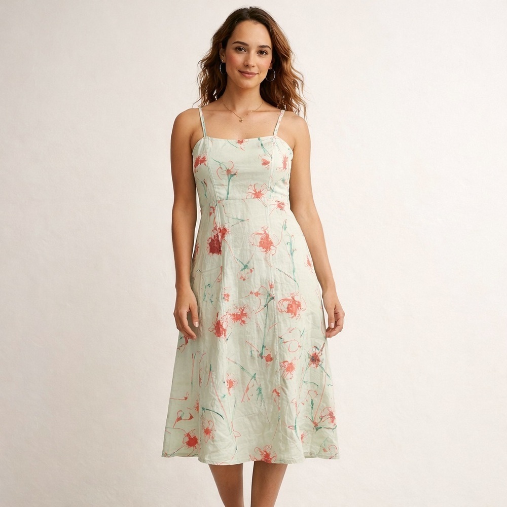 Ann Taylor Floral Linen Dress Size 4